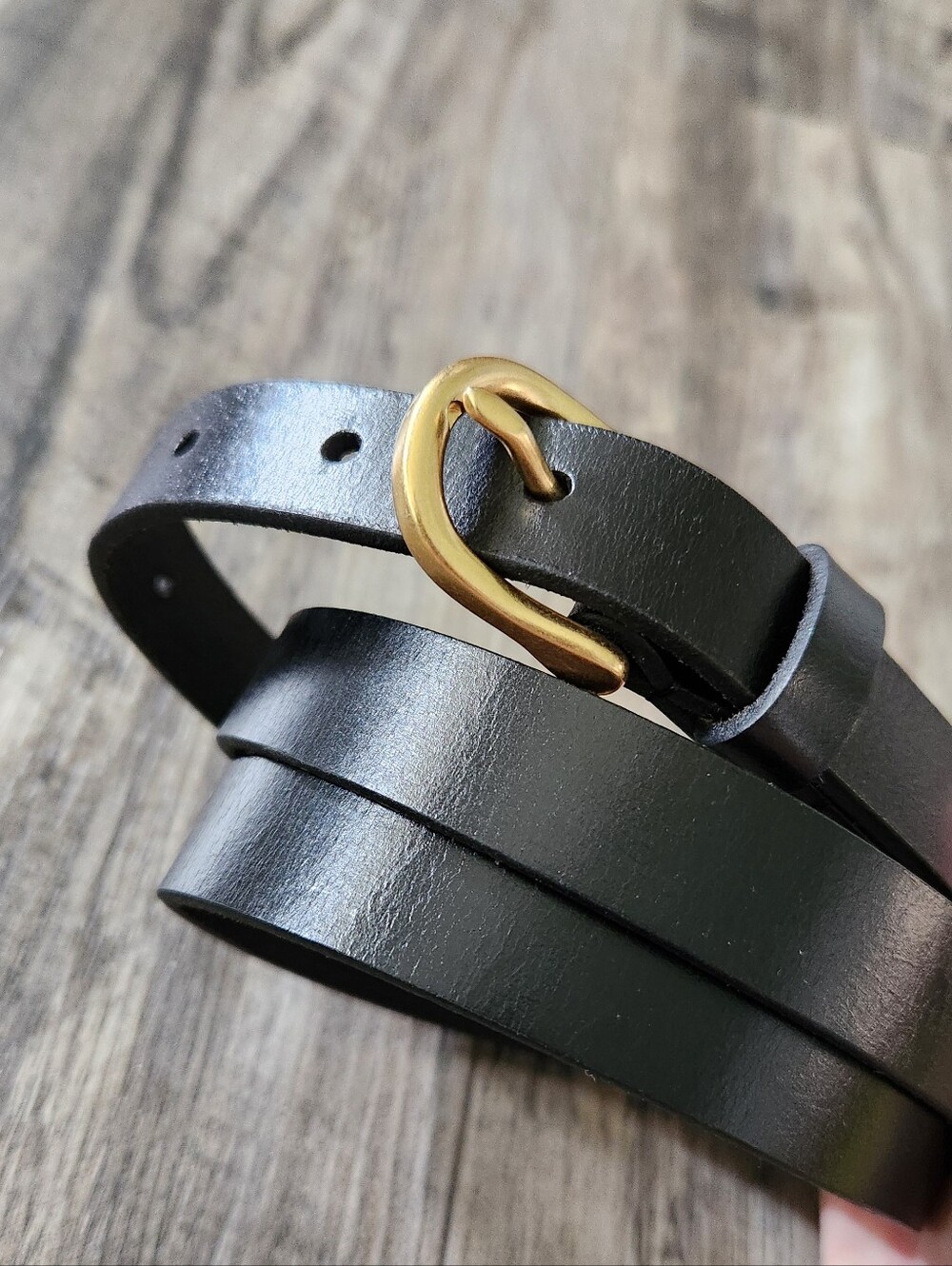 Banana Republic Skinny Black Leather Women's Trouser Belt Gold Buckle Size L